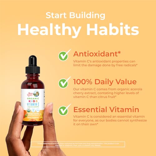 MaryRuth Organics USDA Kids Vitamin C Drops | Vegan Immune Support Supplement for Ages 4-13 | Immune Support & Overall Health | Vitamin C from Organic Acerola Fruit Extract | 2oz