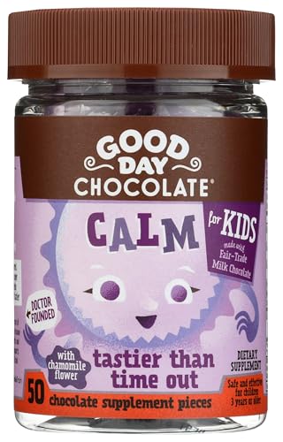 Good Day Chocolate Natural Calming Supplement for Kids, Blend of Camomile, L-Theanine, Fair Trade and Non-GMO Chocolate, 50 Pieces