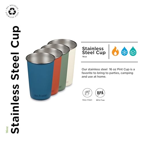 Klean Kanteen 16 oz Stainless Steel Cup - Drinkware Set - Stackable, Reusable Cup - Great as Camping Cups - Partake, Pack of 4