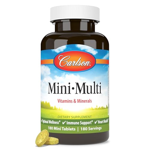 Carlson - Mini-Multi, Small Multivitamin Tablets, Vitamins & Minerals, Immune Support & Heart Health, Optimal Wellness, Mini Multivitamins, Multivitamin Mini Tabs, Easy to Swallow, 180 Mini Tablets