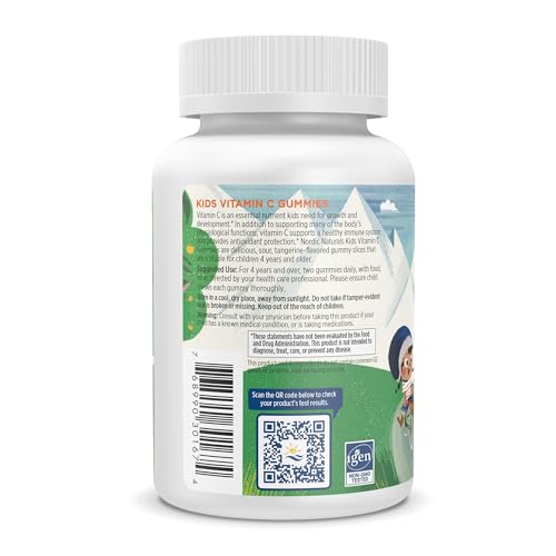 Nordic Naturals Kids Vitamin C Gummies - Tangy Tangerine - 60 Gummies - Vegan Vitamin C Supplement - Children’s Immunity and Antioxidant Support - 250 mg per Serving - 30 Servings