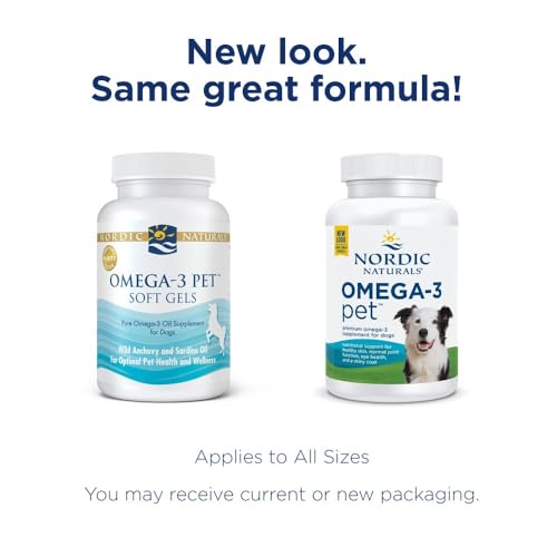 Nordic Naturals Omega-3 Pet, Unflavored - 180 Soft Gels - 320 mg Omega-3 Per Soft Gel - Fish Oil for Dogs with EPA & DHA - Promotes Heart, Skin, Coat, & Immune Health