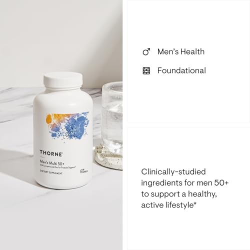 THORNE - Men's Multi 50+ - Comprehensive Daily Multivitamin with Vitamins A, B6, B12, C, D, E, Zinc & More - Support Heart, Brain, Prostate, Muscle & Immune Health* - 180 Capsules