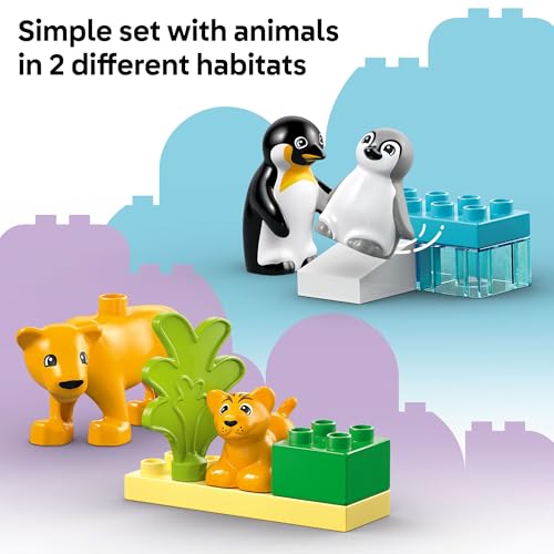 LEGO DUPLO Town Wild Animal Families Penguins & Lions Building Toy Playset - Preschool Learning & Educational Animal Toy for Toddlers, Boys and Girls, Ages 2+ - Baby Gift Ideas - 10442