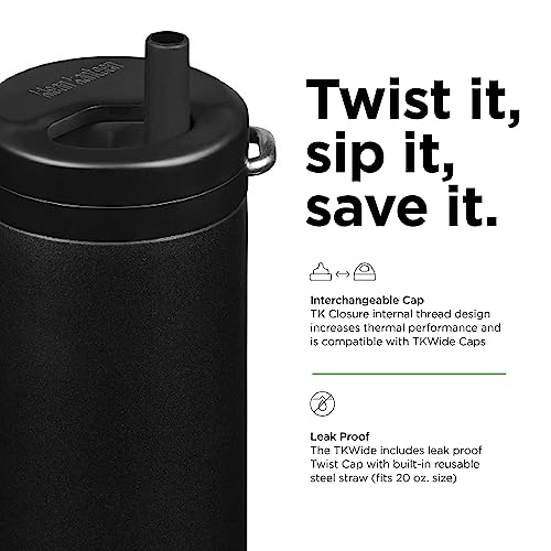 Klean Kanteen TKWide Insulated Water Bottle with Twist Cap - Reusable Travel Water Bottle with Stainless Steel Straw - Perfect for Sports & the Office - Black, 20 oz