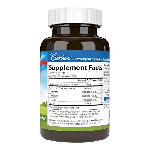 Carlson - Natural Digestive Enzymes, Digestive Aid #34 with Protease, Amylase & Lipase, Digestive Support, Nutrient Absorption & Optimal Wellness, 250 Tablets