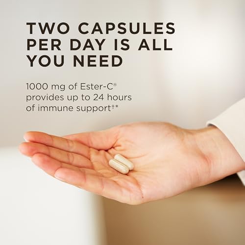 Solgar Ester-C Plus 500 mg Vitamin C (Ascorbate Complex), 100 Vegetable Capsules - Gentle & Non Acidic - Antioxidant & Immune Support - Non GMO, Vegan, Gluten Free, Kosher - 100 Servings
