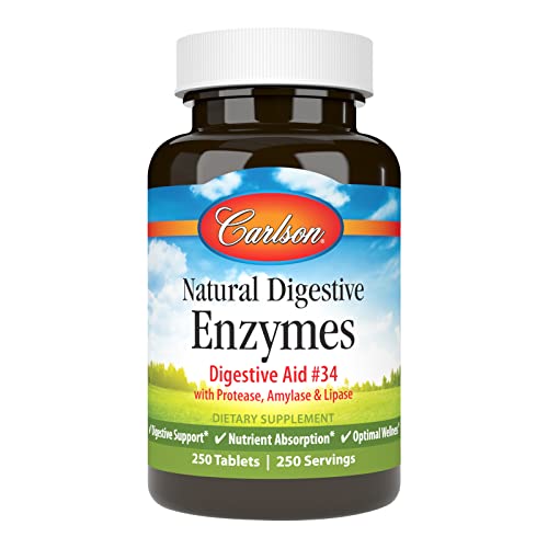 Carlson - Natural Digestive Enzymes, Digestive Aid #34 with Protease, Amylase & Lipase, Digestive Support, Nutrient Absorption & Optimal Wellness, 250 Tablets