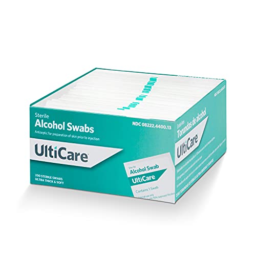 UltiCare Multi-Purpose Sterile and Antiseptic 2-Ply Alcohol Swabs: Ultra Thick and Soft, Individually Foil Wrapped, Saturated with 70% Isopropyl Alcohol, 200 Count