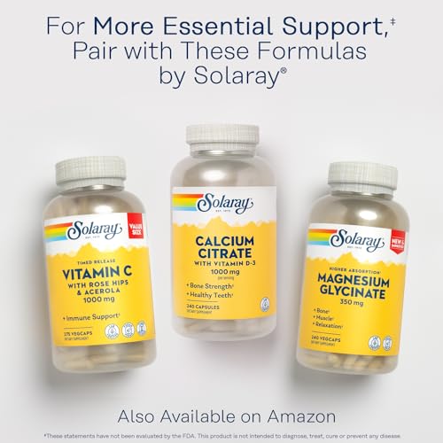 Solaray Calcium Citrate w/Vitamin D3 1000mg, Healthy Bones & Teeth, Heart, Muscle & Nerve Support, 60 Serv, 240 VegCaps