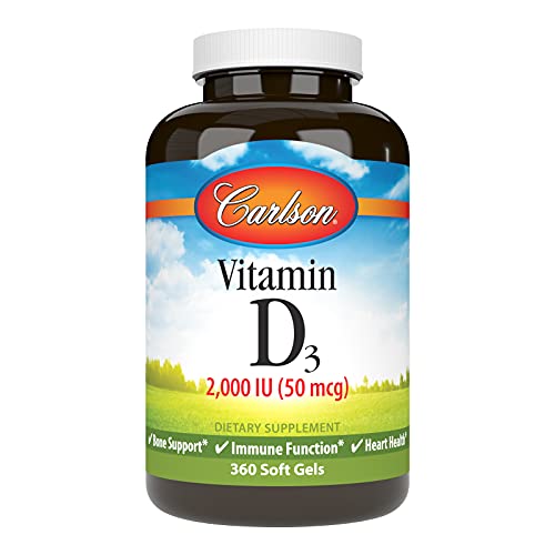 Carlson - Vitamin D3, 2000 IU (50 mcg), Bone Health, Muscle Health, Cholecalciferol, Vitamin D Supplements, Vitamin D3 Soft Gels, 360 Softgels