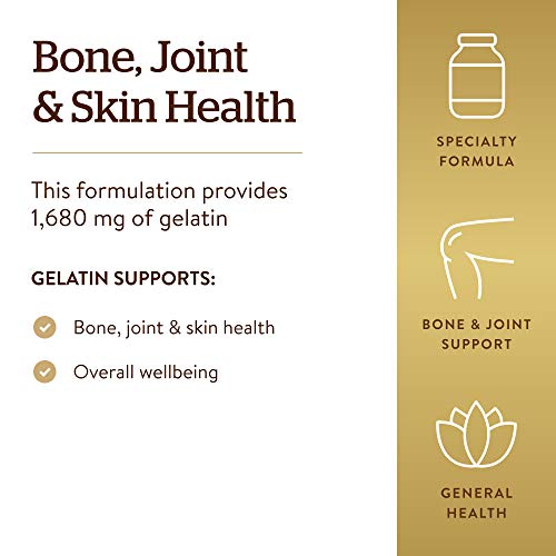 Solgar Gelatin 1680 mg, 250 Capsules - Natural Gelatin - Supports Bone, Joint & Skin Health - Gluten Free, Dairy Free - 83 Servings, Unflavored, Standard Packaging