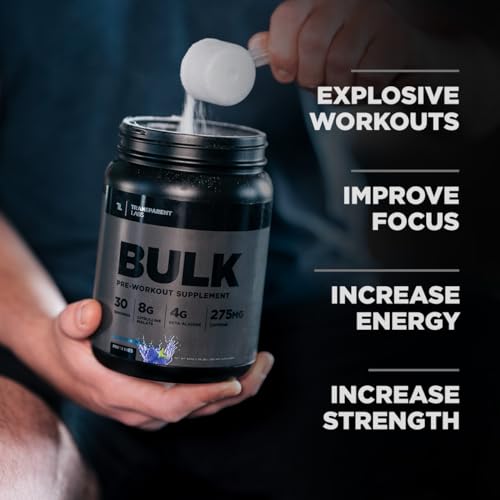 Transparent Labs Bulk Black Pre Workout - Clinically Dosed, Naturally Sweetened Preworkout for Men and Women with Beta Alanine Powder, Citrulline Malate, & Caffeine- 30 Servings, Blue Raspberry