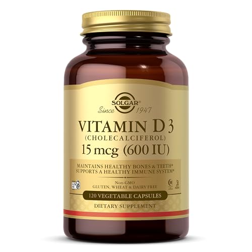 Solgar Vitamin D3 (Cholecalciferol) 15 mcg (600 IU), 120 Vegetable Capsules - Helps Maintain Healthy Bones & Teeth - Immune Support - Non-GMO, Gluten Free, Dairy Free, Kosher, Halal - 120 Servings