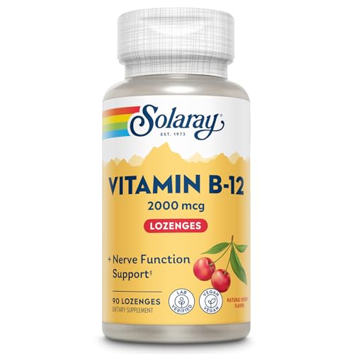 Solaray Vitamin B-12 2000 mcg No Sugar, Natural Cherry Flavor Healthy Energy & Red Blood Cell Support 90 Lozenges