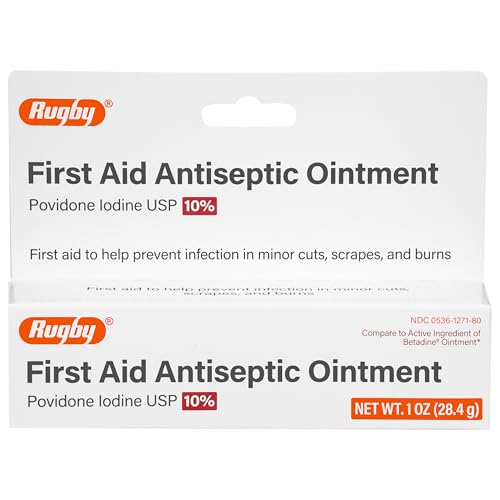 Rugby First Aid Antiseptic Ointment - 10% Povidone Iodine Ointment, USP - Antiseptic for Minor Cuts, Scrapes, and Burns - 1 Oz.