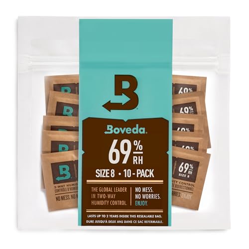Boveda 69% Two-Way Humidity Control Packs For Storing Up to 5 Items – Size 8 – 10 Pack – For Small Plastic Travel Cases & Bags – Moisture Absorbers – Humidifier Packs in Resealable Bag