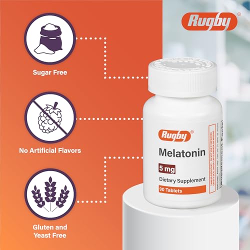Rugby Melatonin 5mg Tablets - Dietary Supplement - 90 Count (1 Pack)