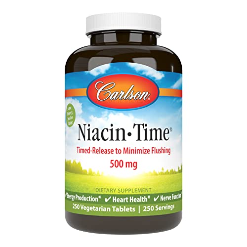 Carlson - Niacin - Time, Time-Release Niacin 500 mg, Energy Production, Heart Health & Nerve Function, 250 Tablets