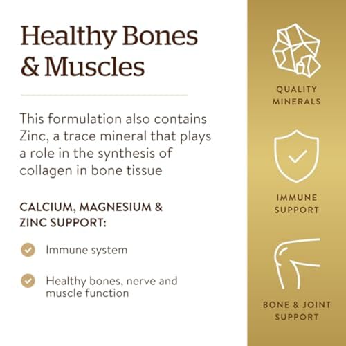 Solgar Calcium Magnesium Plus Zinc, 100 Tablets - Promotes Healthy Bones and Teeth - Supports Nerve & Muscle Function - Non GMO, Vegan, Gluten Free, Dairy Free, Kosher, Halal - 33 Servings