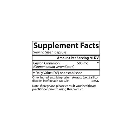 Carlson - Ceylon Cinnamon, Cinnamon Supplements, 500 mg, Cinnamon Extract Pills, Ceylon Cinnamon Capsules, 180 capsules