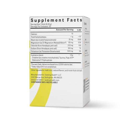 Seeking Health Optimal Electrolyte Single-Serving Stick Packs, Lemonade Flavor, Healthy Energy and Endurance Support, Promotes Hydration and Healthy Muscles, Vegan and Vegetarian (30 Count)*