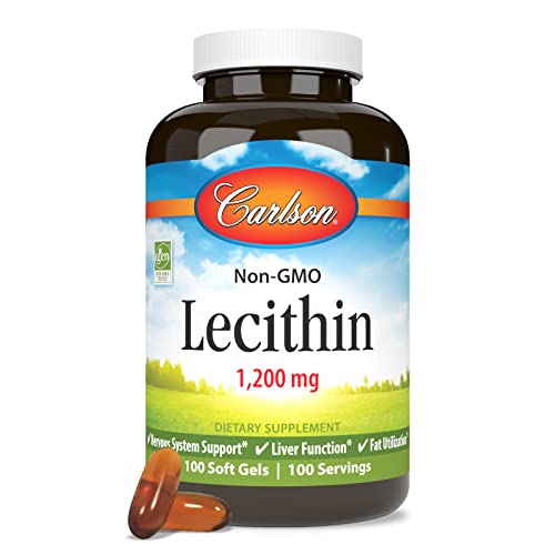 Carlson - Lecithin, Non-GMO, 1200 mg, Nervous System & Liver Function, Unbleached Soy Lecithin, 100 Softgels
