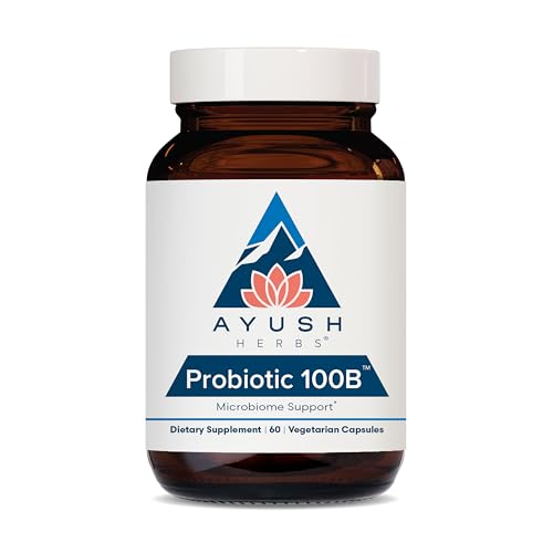 Ayush Herbs Probiotic 100B - Probiotics for Women, Probiotics for Men, Prebiotics and Probiotics for Digestive Health, Gas Relief, Gut Microbiome Balance - 60 Vegetarian Capsules (1 Count)