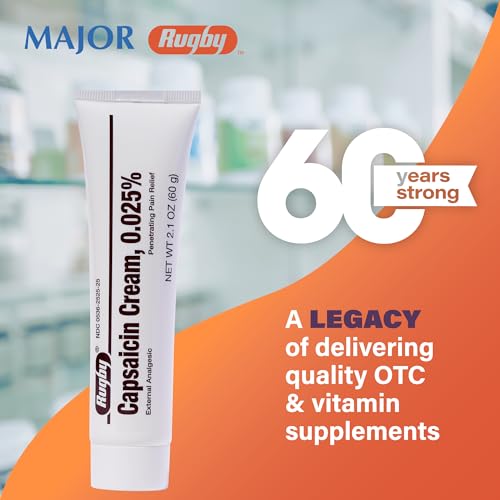 Rugby Capsaicin 0.025% Cream for Penetrating Pain Relief - 2.1 Oz (60g) (3 Pack)