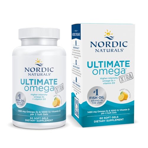 Nordic Naturals Ultimate Omega Xtra, Lemon Flavor - 60 Soft Gels - 1480 mg Omega-3 + 1000 IU Vitamin D3 - EPA & DHA - Brain, Heart, & Immune Health - 30 Servings