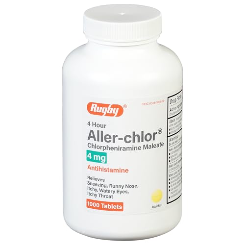 Rugby 4 Hour Aller-chlor - Chlorpheniramine Maleate 4 mg - Antihistamine - 1000 Tablets (1 Pack)