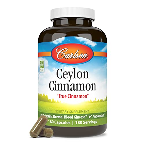 Carlson - Ceylon Cinnamon, Cinnamon Supplements, 500 mg, Cinnamon Extract Pills, Ceylon Cinnamon Capsules, 180 capsules