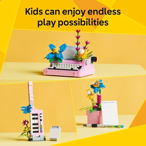 LEGO Creator 3 in 1 Typewriter with Flowers - Birthday Gift for Kids - Building Toy with 3 Building Options, Typewriter, Flowerpot with Pen & Notebook, or Keytar - 31169