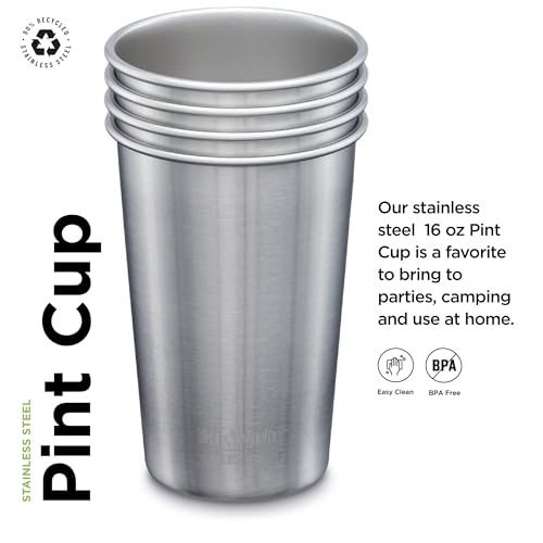 Klean Kanteen Single Wall Stainless Steel Cups, Pint Glasses 4 Pack in 16oz