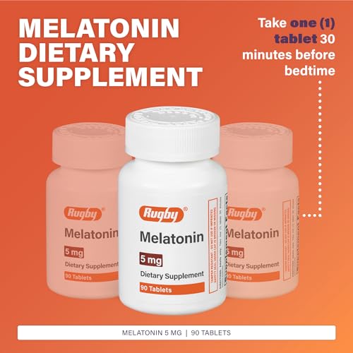 Rugby Melatonin 5mg Tablets - Dietary Supplement - 90 Count (1 Pack)