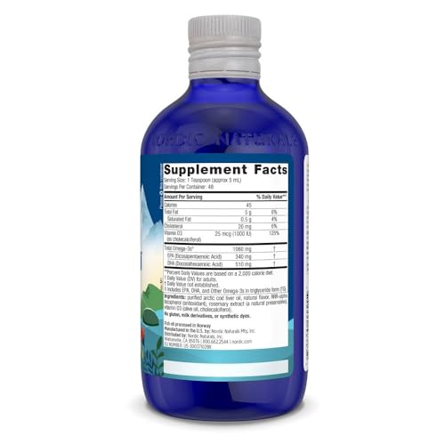 Nordic Naturals Arctic-D Cod Liver Oil, Lemon - 8 oz - 1060 mg Total Omega-3s + 1000 IU Vitamin D3 - EPA & DHA - Heart, Brain, Bone, Immune & Mood Support - Non-GMO - 48 Servings