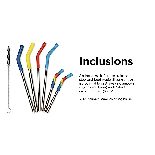 Klean Kanteen Short Recycled Stainless Steel Straw Set - Food Grade Silicone - With Straw Cleaner Brush - 6 Pack Short Straws, Multicolor