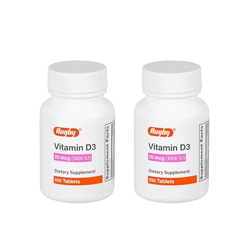 Rugby Vitamin D3, 25 mcg (1,000 IU) - Dietary Supplement - 100 Tablets (2 Pack)