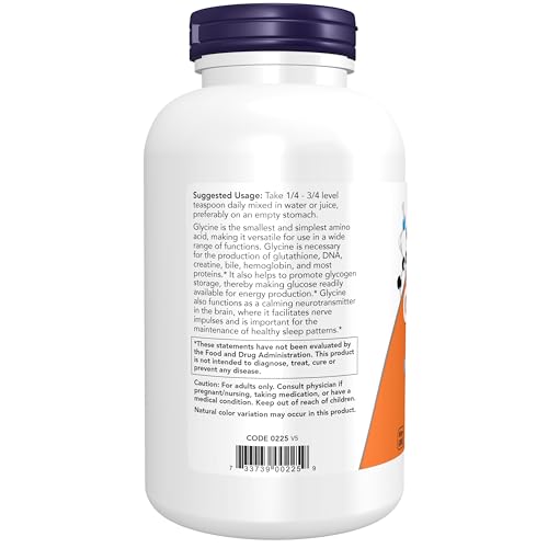 NOW Foods Supplements, Glycine Pure Powder, Promotes Restful Sleep*, Neurotransmitter Support*, 1-Pound