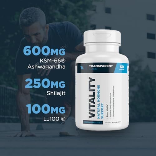 Transparent Labs Vitality Testosterone Booster - Testosterone Supplement for Men with Ashwagandha KSM-66, PrimaVie Shilajit Extract, & DIM to Support Vitality, & Bioavailable Testosterone - 60 Count