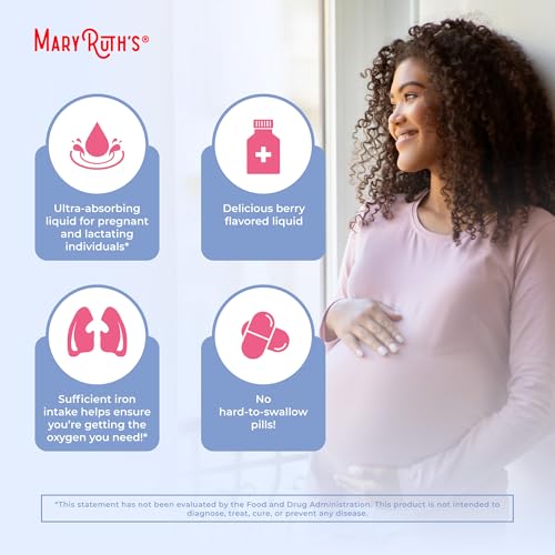 MaryRuth Organics | Liquid Iron Supplement Prenatal & Postnatal for Pregnant & Lactating | Iron Deficiency | Immune Support | Sugar/Gluten Free | Vegan | Non-GMO | 15.22 Fl Oz