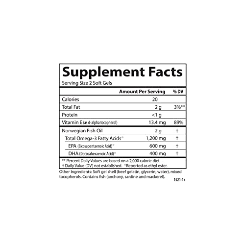 Carlson Super Omega-3 Gems, Norwegian, 1,200 mg Omega-3s, 100 Soft Gels