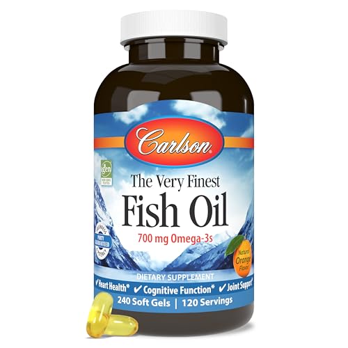 Carlson - The Very Finest Fish Oil, 700 mg Omega-3s, Norwegian, Wild-Caught Fish Oil, Sustainably Sourced Fish Oil Capsules, Orange, 240 Softgels