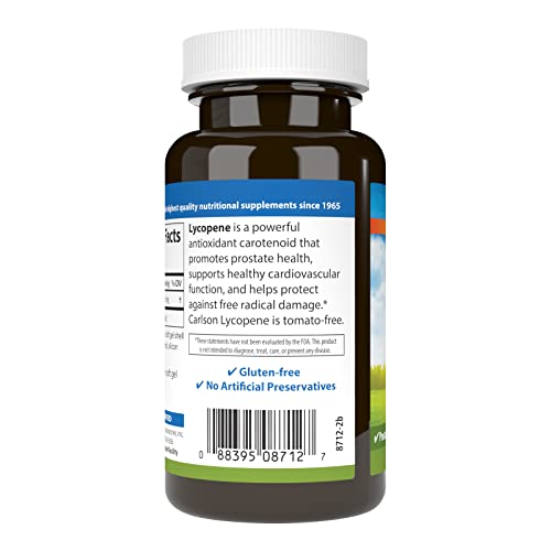 Carlson - Lycopene, 15 mg, Tomato-Free, Prostate Health & Circulation Support, Optimal Wellness, 180 Softgels