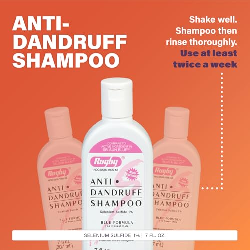 Rugby Selenium Sulfide Anti-Dandruff Shampoo - Blue Formula for Normal Hair - 7 Oz (1 Pack)