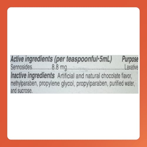 Rugby 8.8 mg Senna Liquid - Made with Natural Vegetable Laxative Sennosides - Promotes Occasional Constipation Relief - Chocolate Flavored - 8 Fl. Oz.