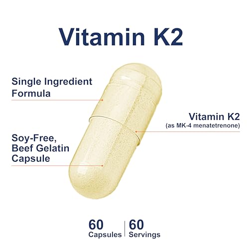 Carlson - Vitamin K2, MK-4 (Menatetrenone), Vitamin K Supplement, Bone & Heart Health, K2 Vitamin, Soy-free, 60 capsules