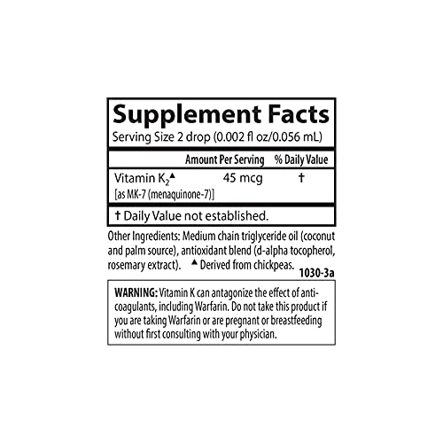 Carlson - Super Daily K2, 45 mcg Liquid Vitamin K, Bone Health, K2 Vitamin, Vitamin K Supplement, Vitamin K-2 MK7, Unflavored, 360 Drops (10.16 mL)