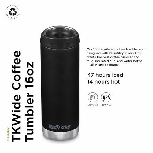 Klean Kanteen 16oz TKWide Insulated Coffee Tumbler with Café Cap - Black