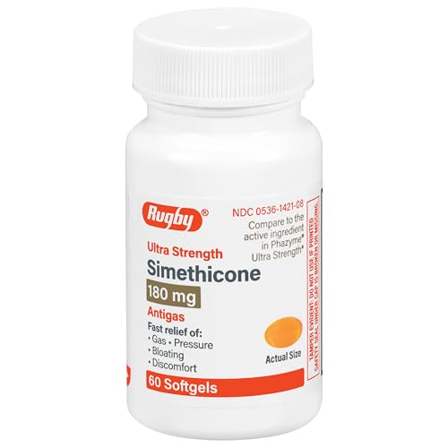 Rugby Ultra Strength Simethicone Gas Relief 180 mg - Maximum Gas Relief for Adults - May Help with Symptoms of Flatulence, Bloating, Gas Fullness - 60 Softgels (2 Pack)